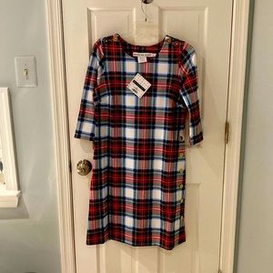 Gretchen Scott button up dress “Duke of York”, white/multi size small holiday